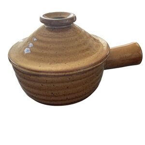 Earthenware‎ Lidded Pot Stoneware Pottery Brown Glazed Ceramic Side Handle